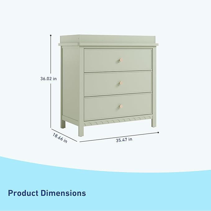 Graco Sasha 3-Drawer Chest with Changing Table Topper (Sage) – GREENGUARD Gold Certified, Nursery Bedroom Wood Chest with Spacious Storage, Interlocking Drawer System, Pre-Installed Tracks