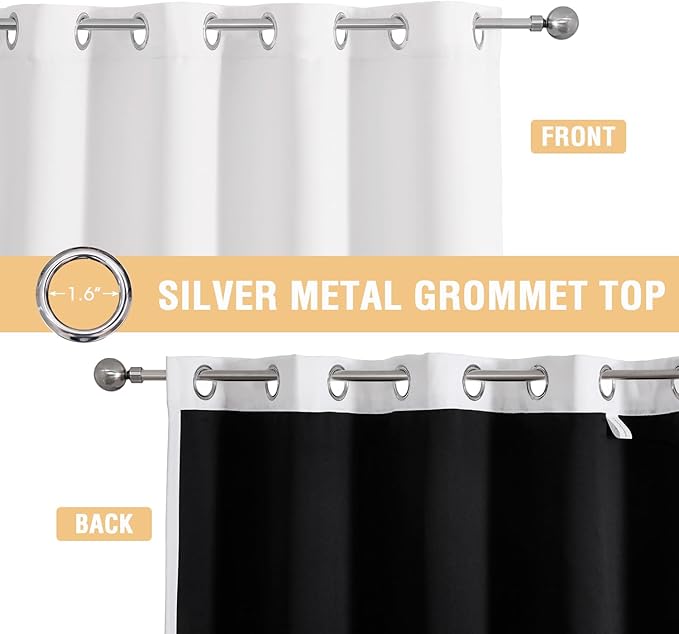 ChrisDowa White 100% Blackout Curtains 80 inch Long for Bedroom with Black Liner, 2 Thick Layers Total Blackout Thermal Insulated Grommet Window Curtains 2 Panels Set (Pure White, 52 x 80 Inch)