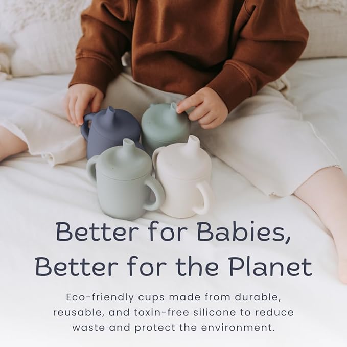 Silicone Sippy Cups with Easy Grip Transition Handles and a Soft Spout. a Non Toxic No Spill Unbreakable Training Cup 150ml/5oz |2-Pack Green and Navy|