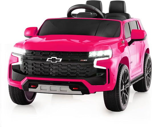 Costzon Ride on Car, 12V Licensed Chevrolet Tahoe Battery Powered Electric Vehicle w/ 2.4G Remote Control, High/Low Speed, Music, Lights, MP3/USB/FM, Spring Suspension, Electric SUV for Kids (Pink)