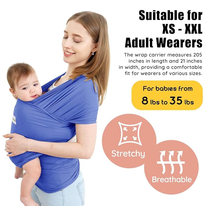 Acrabros Baby Wrap Carrier,Hands Free Baby Carrier Sling,Lightweight,Breathable,Softness,Perfect for Newborn Infants and Babies Shower Gift,Purple