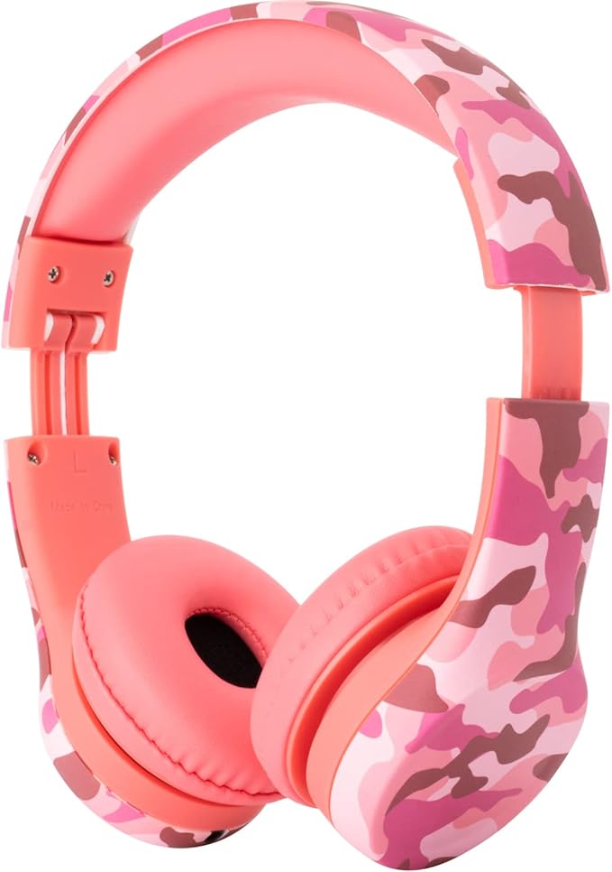 Snug Play+ Kids Headphones – Volume Limited 93dB for Safe Listening – Foldable, Durable Headphones for Toddlers, Boys & Girls – Tangle-Free Cord – Ideal for Travel, School, Tablets - Pink Camo
