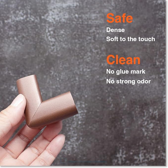 Roving Cove Slim-Fit Corner Protector for Baby Proofing (8 Small Corners), Soft Rubber Foam Furniture Corner Bumper Guards, 3M Adhesive Pre-Taped, Coffee Brown