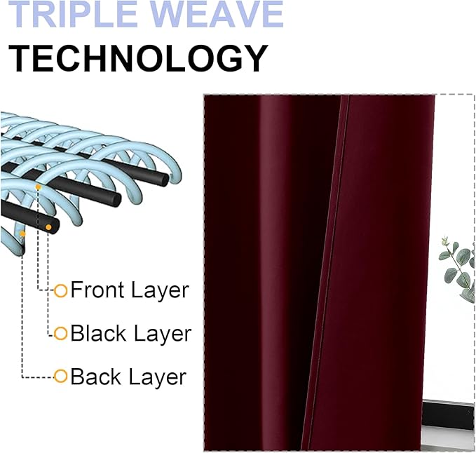 Simplebrand Ava Burgundy Short 36 Inches Blackout Curtain 2 Panels Set, Half Window Rod Pocket Privacy Curtain Tiers for Kitchen, Curtains Blackout for Bathroom Shades, W40 x L36 Inch, Burgundy