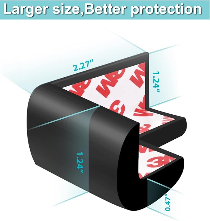 12 Pack Soft Corner Protector Baby Proofing Edge and Corner Guards, Safety Pre-Taped Rubber Foam Furniture Bumper for Fireplace, Table, Stair, Cabinet (Black)