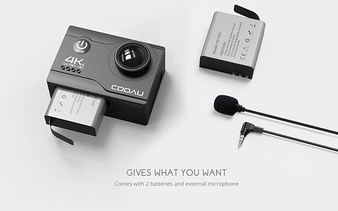 COOAU 4K 20MP Wi-Fi Action Camera External Microphone Remote Control Underwater 40M Waterproof Sport Camera Time Lapse with 2X1200mAh Batteries and 20 Accessories