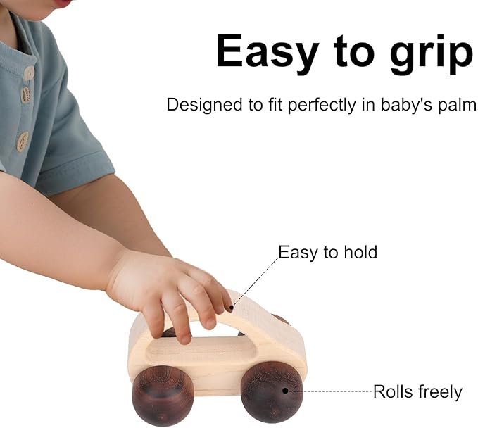 BOXOB Wooden Toys Cars, VehicleToy for Fine Motor Skill Development Wood Baby Push Race Car for Kids Toddlers Baby Boy Girl Birthday Nursery Decor Gift (Color 2)