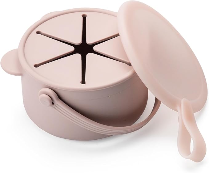 Silicone No Spill Snack Cups for Toddlers – Portable Baby Snack Cup Containers with Dustproof Lid – Dishwasher-Friendly Toddler Spill Proof Cups Without BPA, Lead, or Phthalates – Pink and Lilac