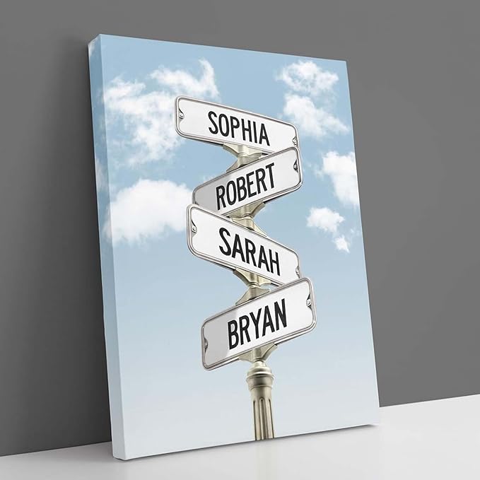 Personalized Family Street Sign Multi-Name Canvas Or Poster Wall Art, Street Sign Customized With Name, Best Gifts For Parents, Grandparents From Kids Daughter Son, Christmas Gift For Family #02