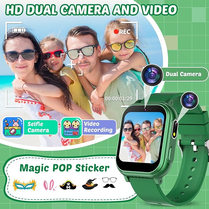 Waterproof Smart Watch for Kids Boys Toys Age 5-12 with 32 Games, Dual Camera, Habit Tracking, Music Player, Video, Alarm Clock, HD Touchscreen Kids Smart Watch Gift for Kid Age 6 7 8 9 10