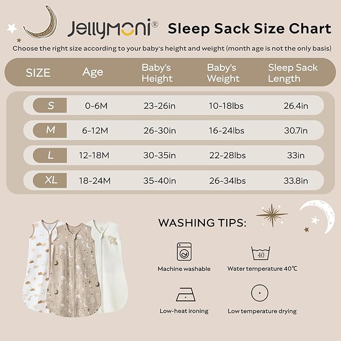JELLYMONI Baby Sleep Sack 18-24 Months Wearable Blanket for Baby, 100% Cotton 2 Pack Infant Toddler Sleeping Sack Lightweight Soft 2-Way Zipper Sleepsack