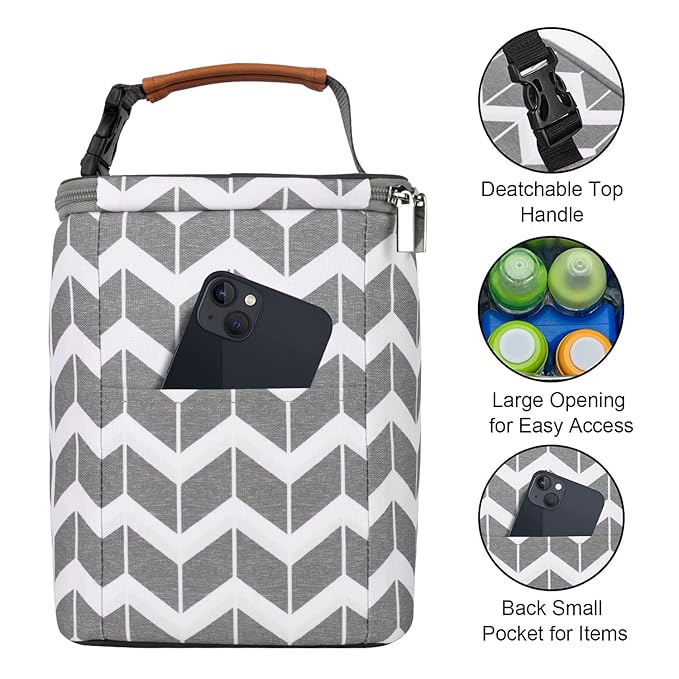 BreastMilk Cooler Bag with Ice Pack Fits 4 Baby Bottles Up to 9 Ounce, Large Baby Bottle Bag Fits for Nursing Mom Daycare