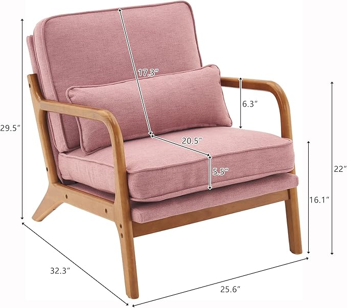 Bonnlo Pink Accent Chairs Set of 2, Upholstered Mid Century Modern Lounge - Image 2