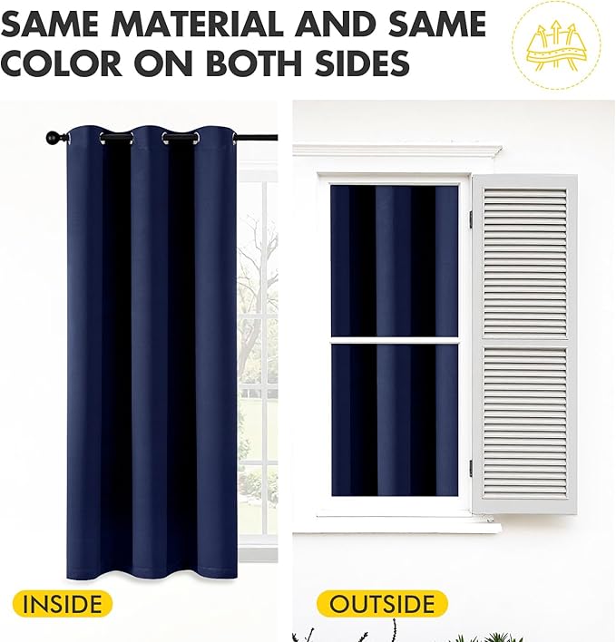 MIULEE Navy Blue Blackout Curtains for Bedroom Living Room 90 Inches Long 2 panels, Thermal Insulated Room Darkening Drapes Solid Grommet Top Noise Reducing Light Blocking Window Treatments 40x90 Inch