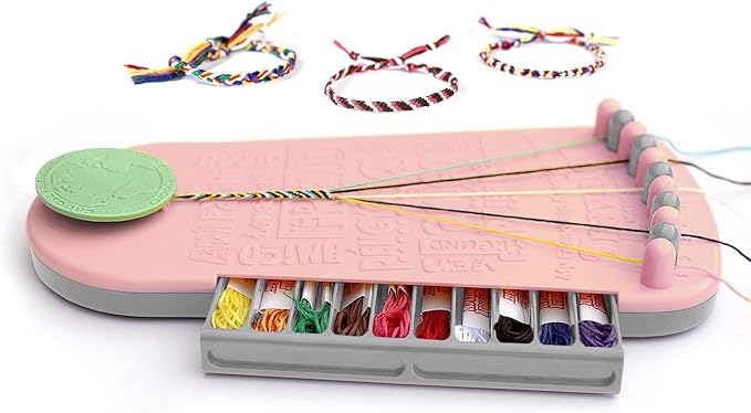 Choose Friendship Bracelet Making Kit – 20 Pre-Cut Threads, Portable Loom with Storage, Makes 8 Bracelets, Craft Gift for Kids Ages 8+, Blush Pink “Macaroon”