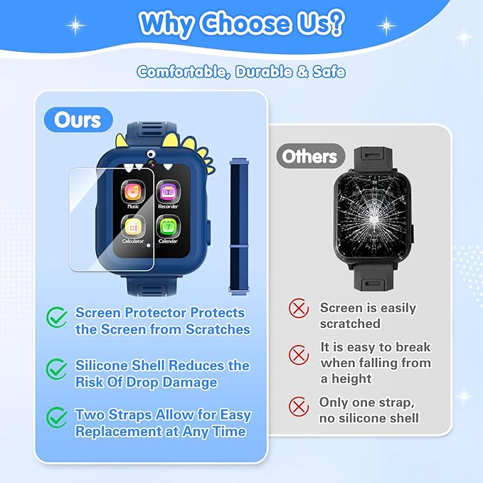 Smart Watch for Kids with 39 Games Touchscreen Camera Video, Music Player, Pedometer, Calculator, Calendar, Stopwatch, Flashlight, Alarm Clock 12/24 hr, Birthday Gifts Toys for Boys Ages 3-12