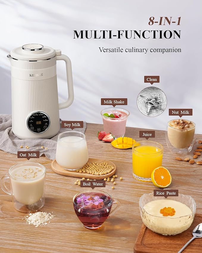 8 in 1 Nut Milk Maker Blender, 32oz Homemade Soy, Almond, Oat, Coconut, Plant Based and Non Dairy Beverages, Automatic Soybean Machine With Delay Start/Keep Warm/Boil Water, Cream