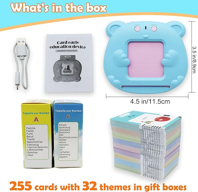 MAYAPHILOS German and English Bilingual Pocket Speech with 510 Sight Words, German Language Learning Toys for Kids, Audible Talking Flashcards, Toddlers' Sensory Preschool Educational Birthday Gifts