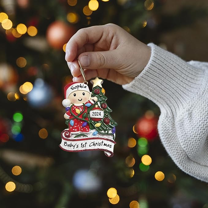 Baby's First Christmas Ornament 2025 Personalized Christmas Ornaments with Name Snow Baby in Stocking with Snowflake Custom Tree Ornament Decorations Ornaments,Blue
