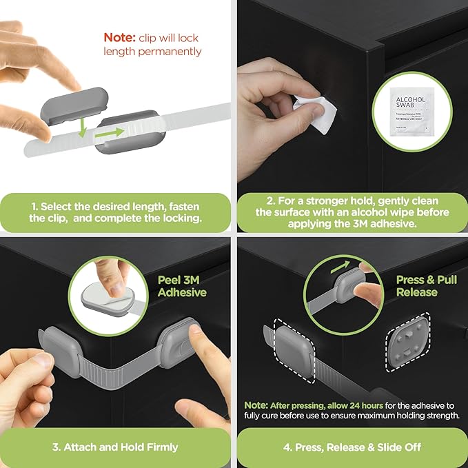 Baby Proofing Child Safety Locks (16 Pack) by Skyla Homes - The Safest, Quickest and Easiest 3M Adhesive Cabinet Latches, No Screws & Magnets, Multi-Purpose for Furniture, Kitchen, Ovens, Toilet Seats