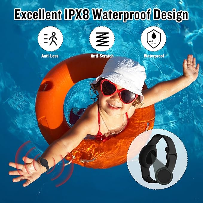 Waterproof AirTag Bracelet for Kids, Hidden Silicone Wristband for AirTag, GPS Tracker Case for Air Tag Holder Strap Band for Child Toddler, Secure Anti-Loss Protection(Black)