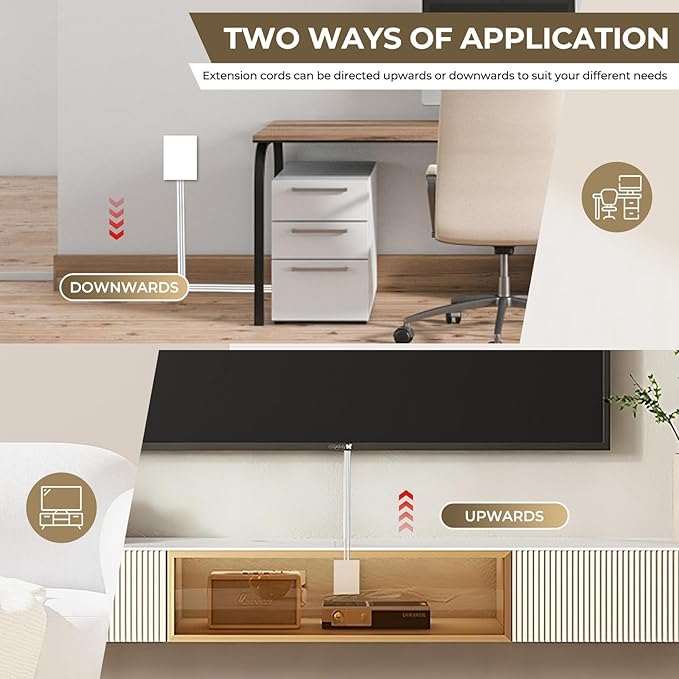 Outlet Concealer Power Strip-Outlet Cover Extender with 3AC Outlets-8ft Flat Plug Extension Cord,Universal Size,1625W for Kitchen, Home and Office,Child & Pet Safe(8 Foot)