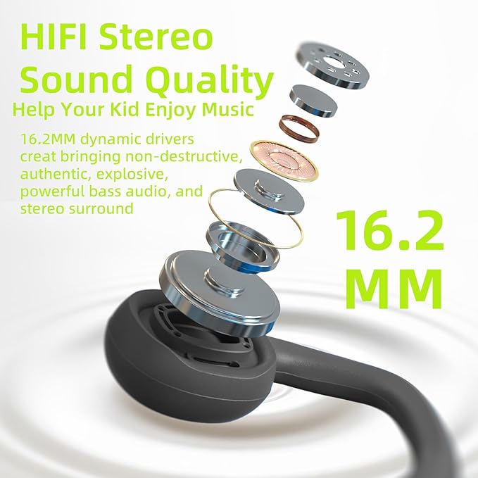 Kids Headphones, Bluetooth 5.2 Air Conduction Open Ear Headphones, 85dB Volume Limiting-Green