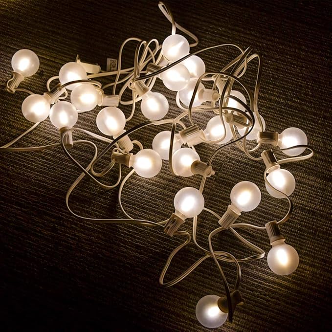 25Ft G40 LED Outdoor Christmas Frosted White String Lights with 27 G40 White Pearl Shatterproof Bulbs, Connectable Vintage Christmas Globe Patio Lights for Holiday Wedding Party Café Porch Party-White