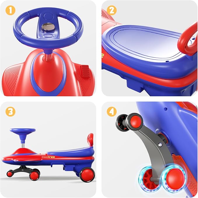 Kids Electric Ride On Car 12V - Electric Wiggle Car with Rechargeable Battery, LED Lights & Music,Anti-Rollover for Boys Girls Ages 3-8, Indoor/Outdoor Toy Vehicle up to 150 lbs