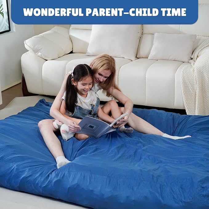 Bmag Giant Bean Bag Chair for Adults, 6FT Bean Bag Chair Convertible Bean Bag Pad, Lazy Sofa Chairs with Memory Foam Filler, Removable Washable Cover for Living Room Bedroom Office - Blue