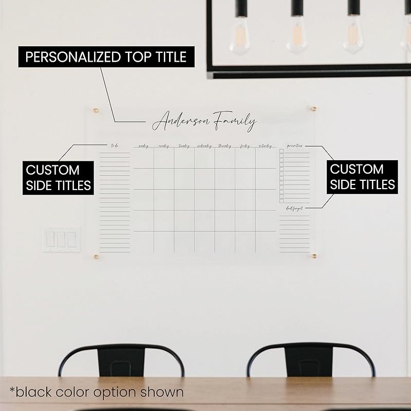 Personalized Clear Acrylic Calendar for Wall, Calendar Whiteboard for Wall, Dry Erase Wall Calendar, Wall Calendar Organizer System for Home (Cursive, White, 14"W x 11"H)