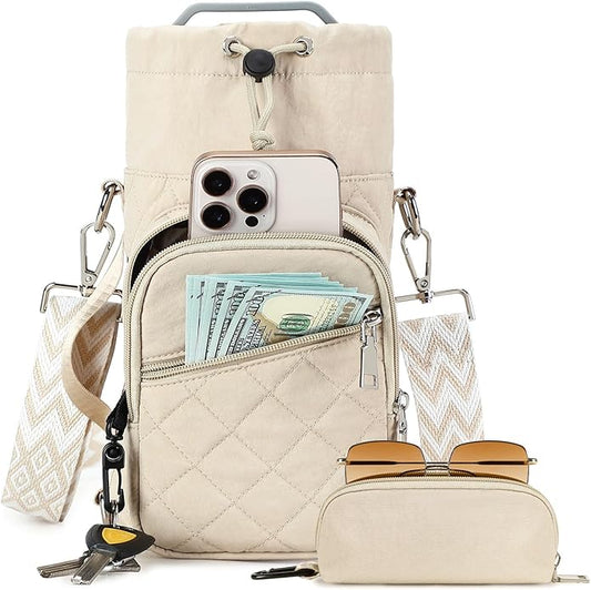 Water Bottle Carrier Bag with Strap, Water Bottle Holder Crossbody Bags for Women Men for Walking, Hiking,Cycling