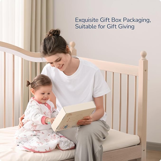 Baby Sleep Sack 12-18 Months, Cotton Detachable Long Sleeve Sleep Sack, 1.0 Tog Toddler Sleeping Sack with Temperature Strips, 2-Way Zipper Wearable Blankets for Newborns, Bunny