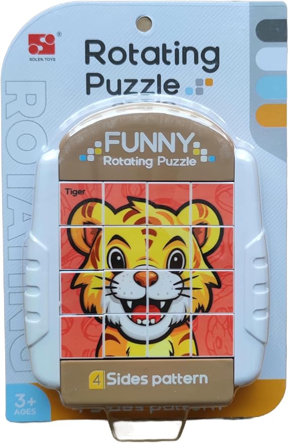 16-Piece Rotating Puzzles for Kids 4-6, Toddlers Puzzles 2-4, Road Trip, Airplane Activities Game, Travel Toys - Brain Teaser, Fine Motor Skills - Birthday Gifts Boys & Girls - Animals