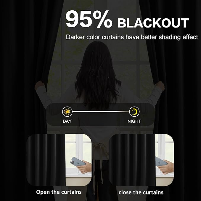 KEQIAOSUOCAI Black Pinch Pleated 60 Inch Wide Curtains 60 x 90, Thermal Insulated Noise Cancelling Living Room Office Drapes 90 Inches Long, Patio Sliding Glass Door Window Curtain 2 Panels