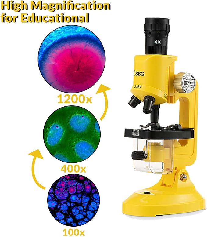 Little World Microscope for Kids, 100x 400x and 1200x Science Kits for Kids Age 5-7 Age 8-12, Microscope Beginner Kit with LED, Learning Resources Toys, Science Experiment STEM Kits, Yellow