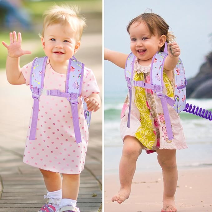 Accmor Toddler Backpack Leash, Cute Unicorn Baby Backpacks with Anti Lost Wrist Link, Mini Kids Backpack Leash Walking Harness for Outdoor Travel, Adorable Backpack Tether for Boys Girls 1-3 (Purple)