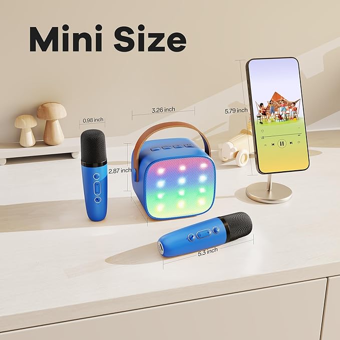 YLL Mini Karaoke Machine for Kids Adults, Portable Bluetooth Speaker with 2 Wireless Microphones, Birthday Gifts Toys for Girls Boys Ages 3, 4, 5, 6, 7, 8, 9,10,11,12+ Years Old Toddler (Royal-Blue)