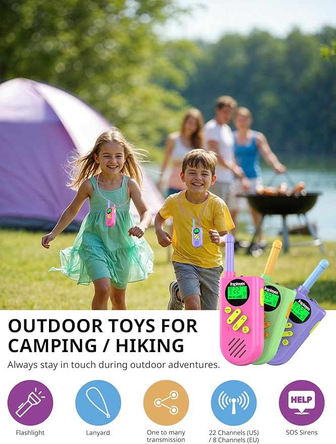 Walkie Talkies for Kids Rechargeable,Toys for Boys and Girls Ages 3-12, 3 Pack Long Range 2-Way Radios, Birthday Gifts,Christmas Stockings, Outdoor Play, Family Games, Hiking Camping Gear