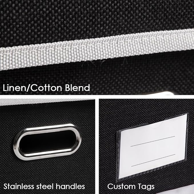 PRANDOM Large Foldable Storage Box with Lid [1-Pack] Fabric Collapsible Storage Bin Organizer Container Basket Cube with Cover for Home Bedroom Closet Office Nursery Black (17.7x11.8x11.8)