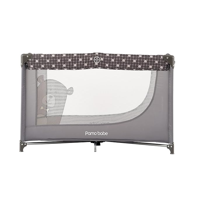 Pamo Babe Portable Crib Baby Playpen with Mattress and Carry Bag Grey