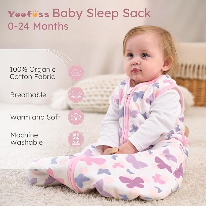 Yoofoss Baby Sleep Sack 6-12 Months, 1.5 Tog Baby Wearable Blanket with 2-Way Zipper, 100% Cotton Organic Fabric Winter Infant Sleeping Sack, Warm Soft Comfy