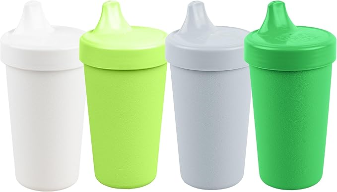 Re-Play Sippy Cups for Toddlers - 10 Oz. Reusable Spill Proof Cups for Kids, Dishwasher/Microwave Safe - Made in USA - Set of 4-3.13" x 6.25" - Modern Green