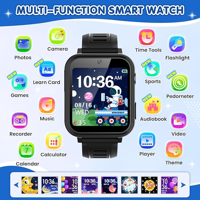 Smart Watch for Kids with 39 Games Touchscreen Camera Video, Music Player, Pedometer, Calculator, Calendar, Stopwatch, Flashlight, Alarm Clock 12/24 hr, Birthday Gifts Toys for Boys Ages 3-12