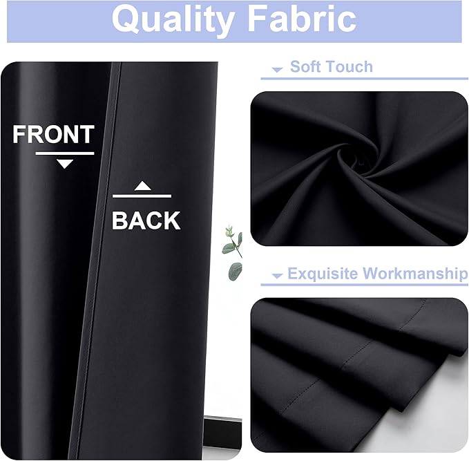 Simplebrand Ava Halloween Black Blackout Curtains for Bedroom 84 Inch Length 2 Panels Set, Solid Thermal Insulated Privacy Living Room Window Treatment Curtains Blackout Drapes, W50 x L84 Inch, Black