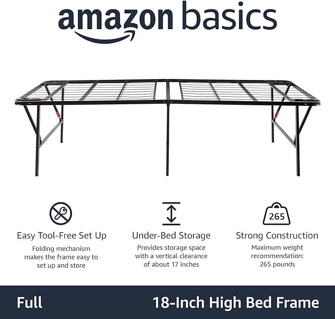 Amazon Basics Bed Frame with Storage, Foldable Metal Platform, Sturdy Steel - Image 4