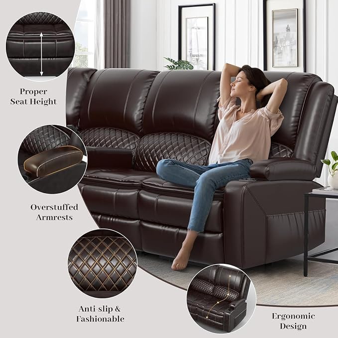 Yolsali Manual Reclining Sectional Sofa Set, 4 Seats Soft Leather Recliner - Image 7