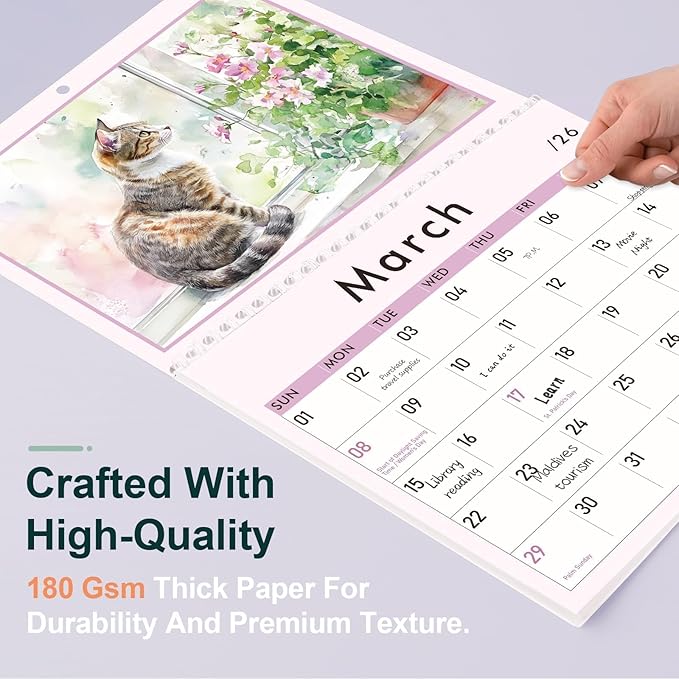 GuassLee Cat Vertical Wall Calendar 2025, 19-Months Art Hanging Wall Calendar Jun. 2025 to December. 2026, 14" x 23" Watercolor Monthly Planner Cat Kitten with Thick Paper for Office Home Decor