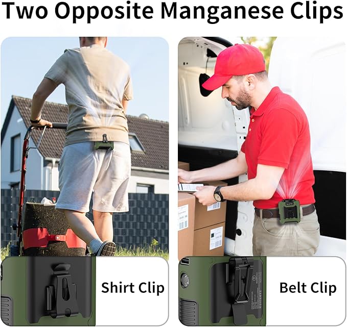 Socool 10000mAh Portable Waist Fan Clip on Wearable Belt Personal Fan Rechargeable Battery Operated With 5 Speeds & Flashlight Neck Hands-Free 40H Cooling For Outdoor Travel Camping Power Bank(Green)