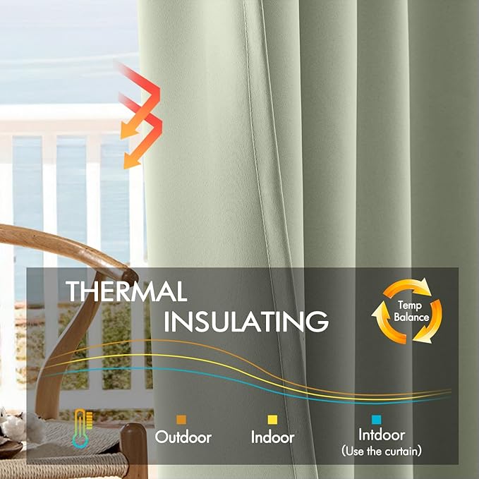 ANRODUO Back Tab Blackout Curtains for Bedroom Living Room, Rod Pocket Pinch Pleated Thermal Insulated Room Darkening Curtains 120 Inches Long 2 Panels, Sage Green, 52 x 120 Inch